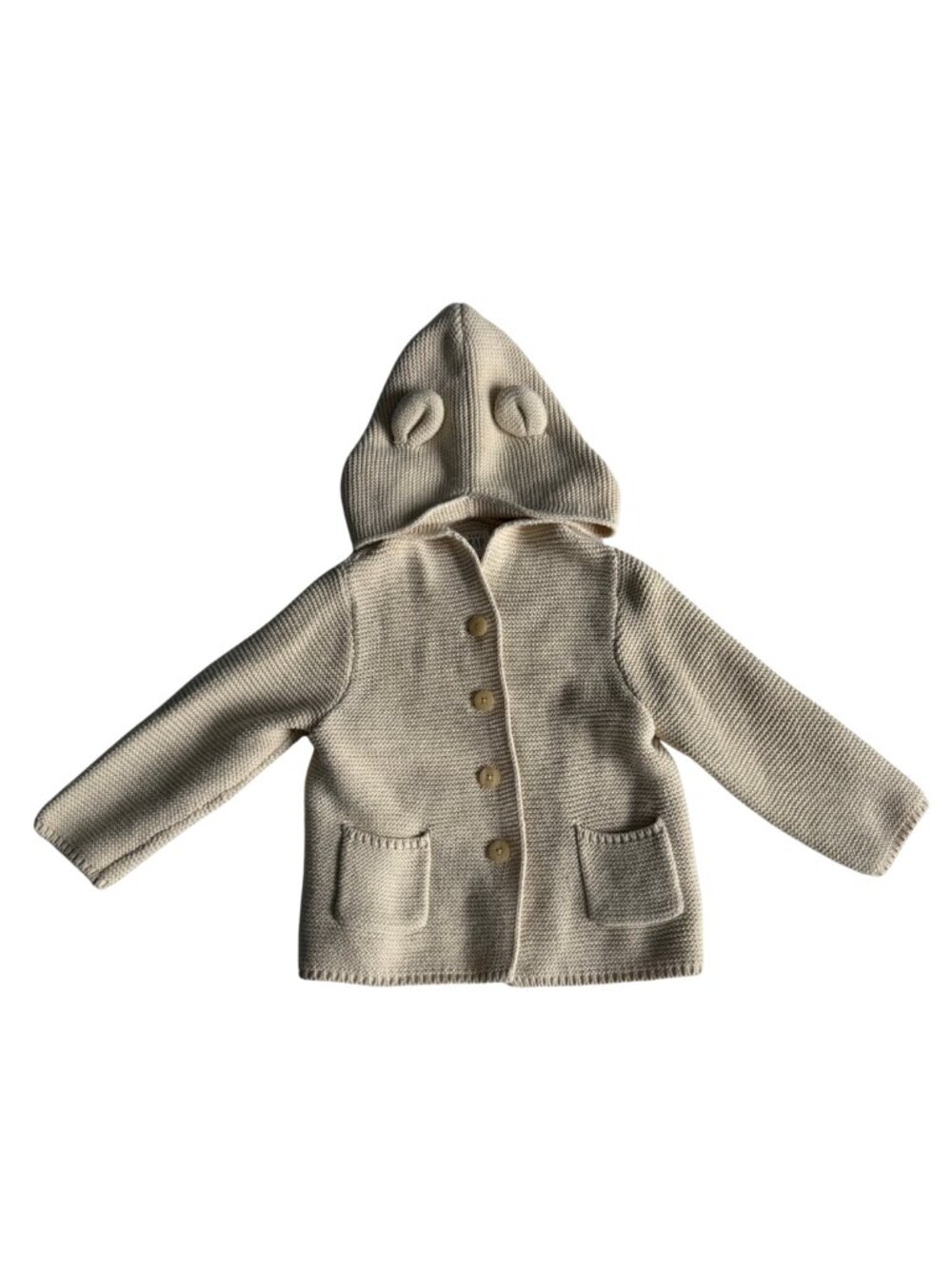 Gap Baby Bear Ear Knit Hooded Cardigan Sweater Cream 18-24M